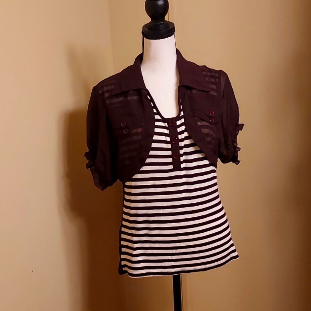Striped sweater with sheer sleeves by Once Again